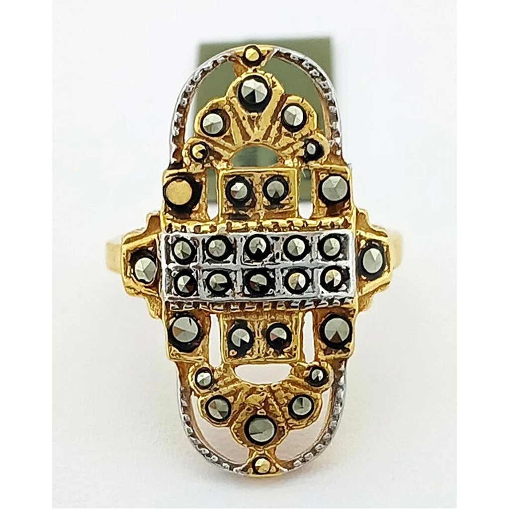 Created Marcasite Ring .925 Sterling Silver (Yellow Tone)